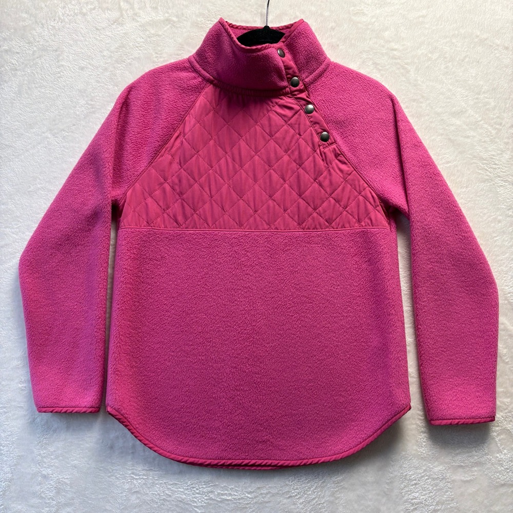 J. Crew Quilted Fleece Women Sz XXS Hot Pink Pullover‎ Snap Neck Sweatshirt